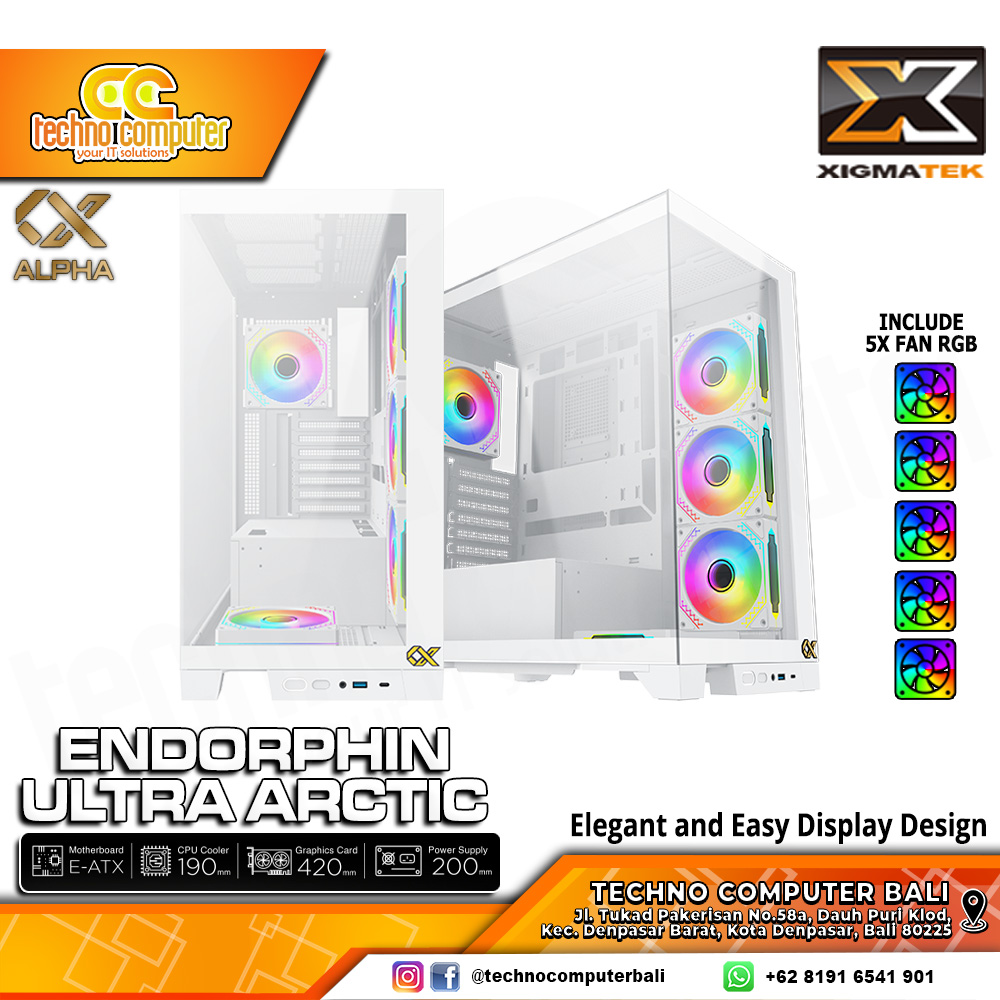 CASING XIGMATEK ENDORPHIN ULTRA Artict - Mid Tower ATX Case Tempered Glass (Free 5x RGB Fan)