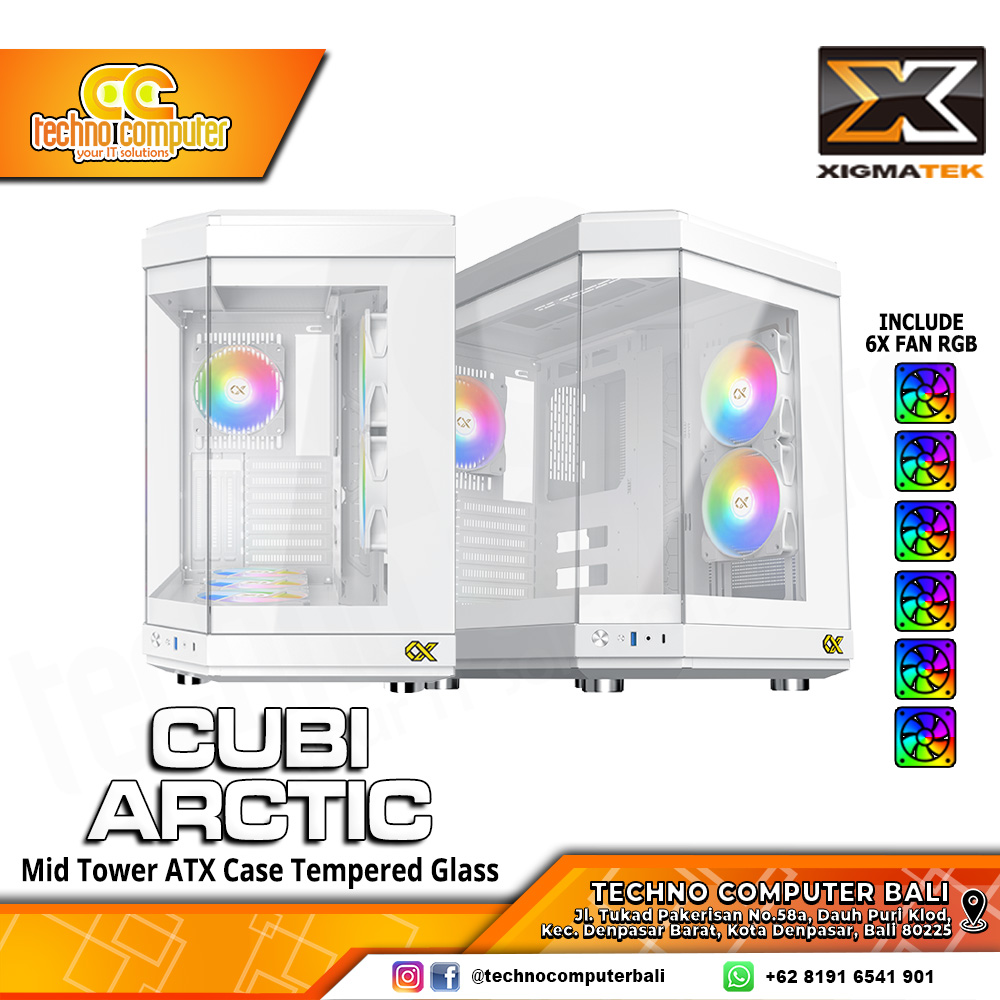 CASING XIGMATEK CUBI Arctic - Mid Tower E-ATX Case Tempered Glass (Free 6x RGB Fan)