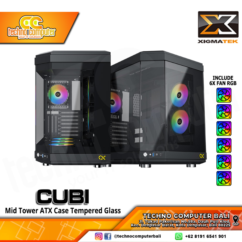 CASING XIGMATEK CUBI Black - Mid Tower E-ATX Case Tempered Glass (Free 6x RGB Fan)