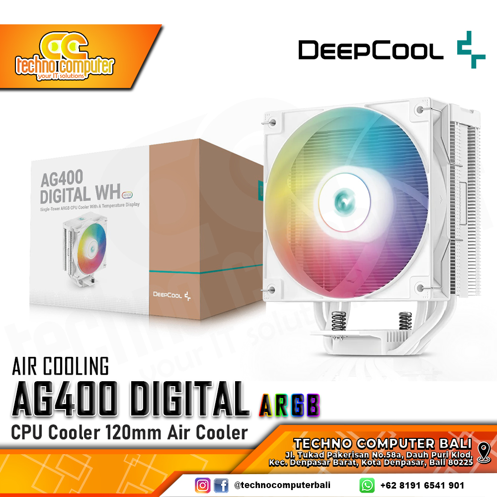 DEEPCOOL AG400 DIGITAL ARGB White - CPU Cooler - 120mm Air Cooler