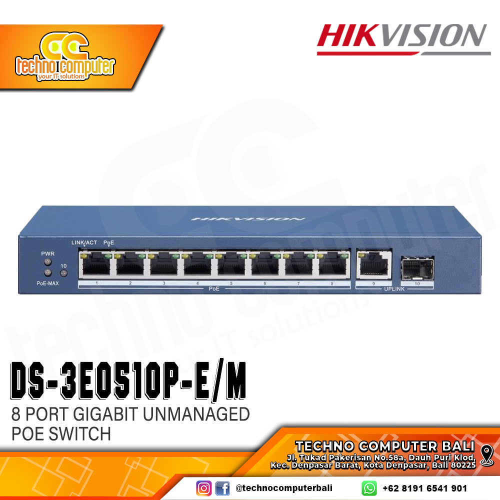 SWITCH POE HIKVISION DS-3E0510P-E/M 8PORT 8-Port Gigabit Unmanaged POE Switch