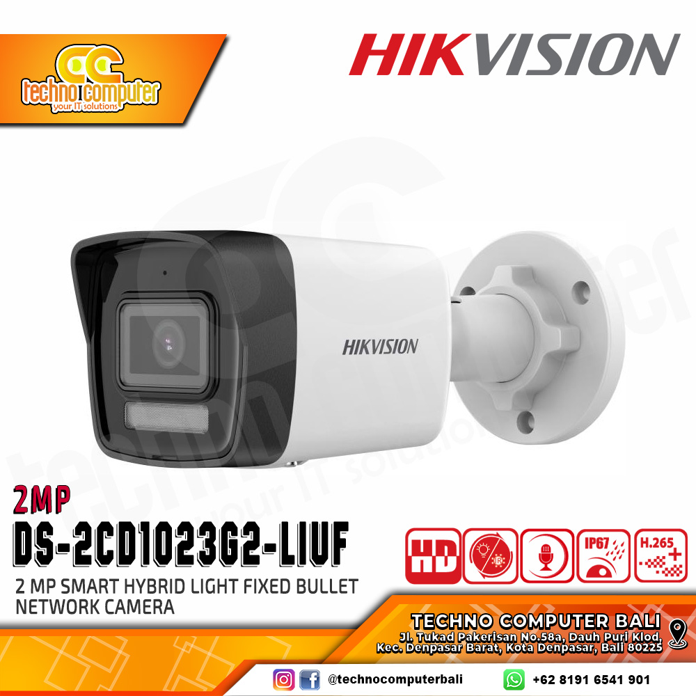 HIKVISION DS-2CD1023G2-LIUF 2MP (2.8mm) OUTDOOR Smart Hybrid Light Fixed Bullet Network Camera CCTV
