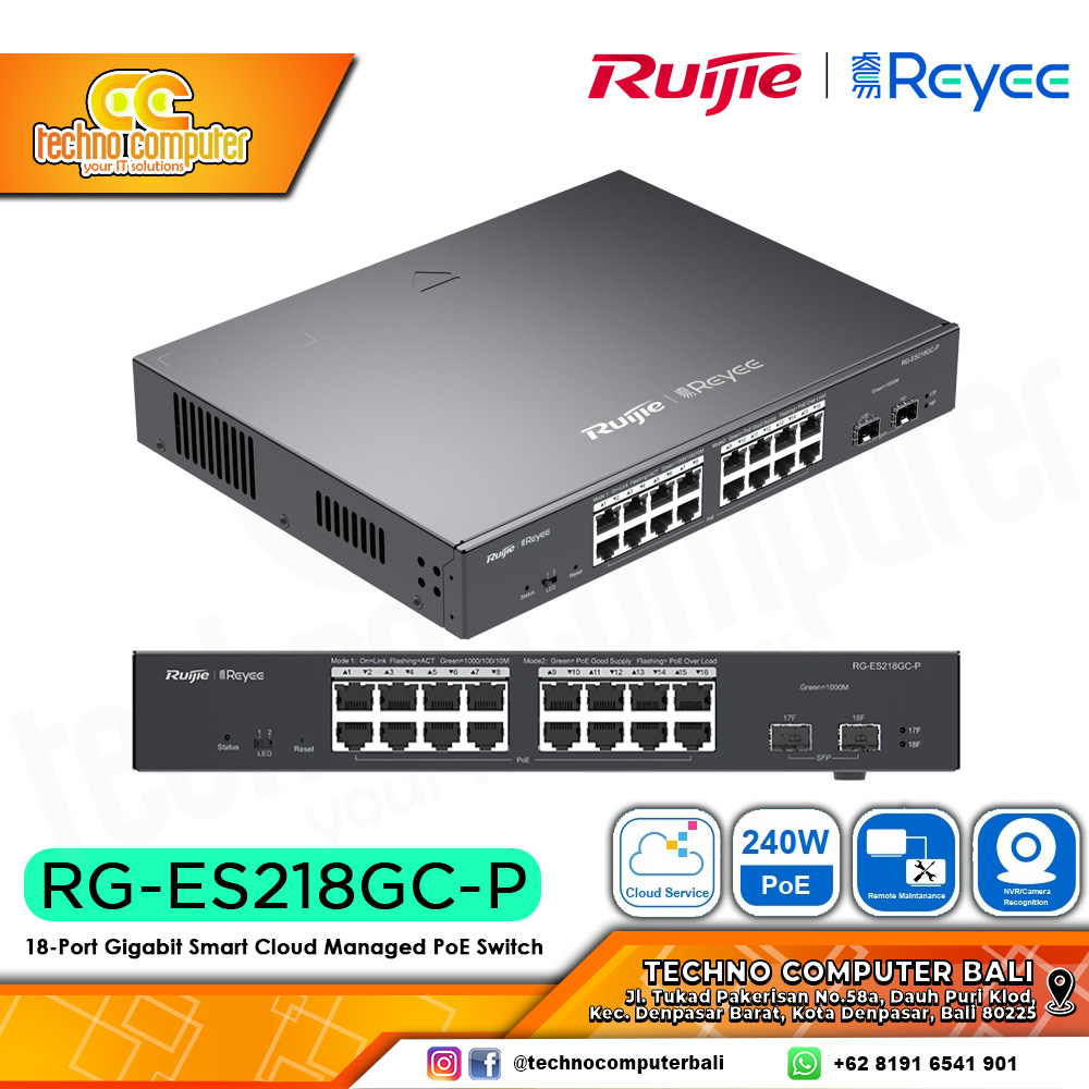 SWITCH POE RUIJIE/REYEE RG-ES218GC-P 18-Port Gigabit Smart Cloud Managed PoE Switch