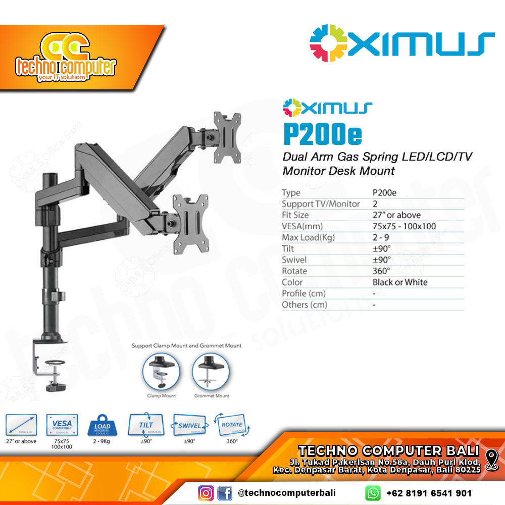 Bracket Monitor TV 27-34inch OXIMUS P200e Gas Spring Dual Monitor - Black