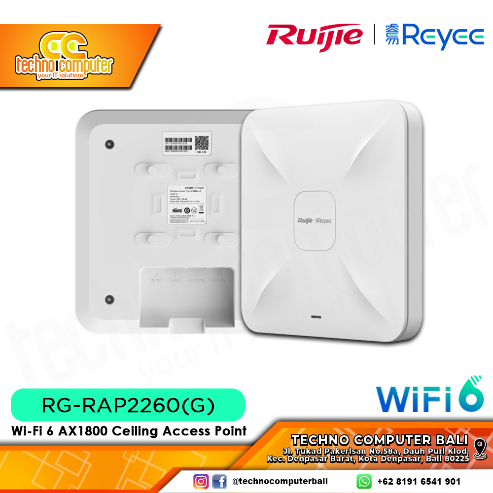 ACCESS POINT RUIJIE/REYEE RG-RAP2260(G) Wi-Fi 6 AX1800 Dual Band Gigabit Ceiling Mount Access Point