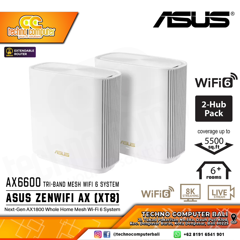 ASUS ZenWiFi AX (XT8) AX6600 Whole Home Tri-band Mesh WiFi 6 System - 2 Pack White