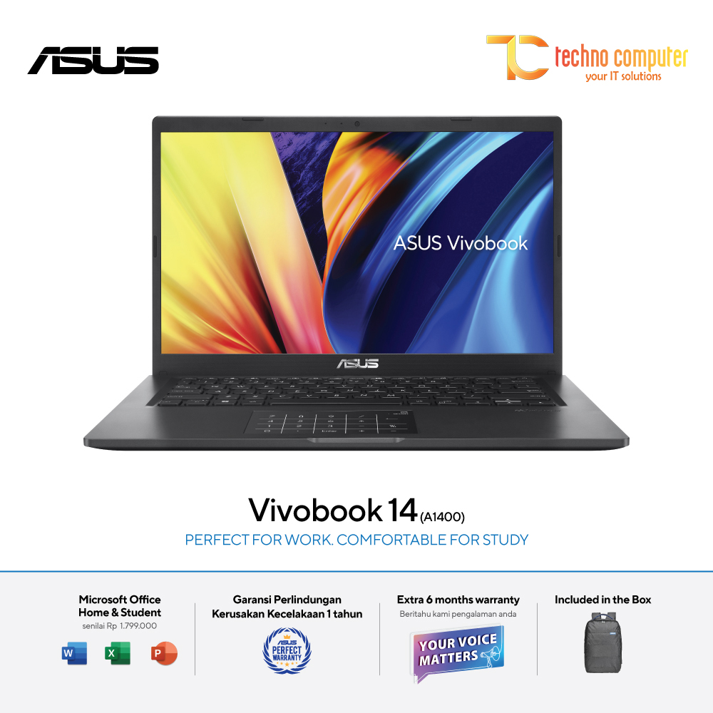 ASUS VivoBook 14 [A1400EA-FHD351] Core i3-1115G4/RAM 8GB/SSD 512GB/Intel UHD/Win11 + OHS 2021