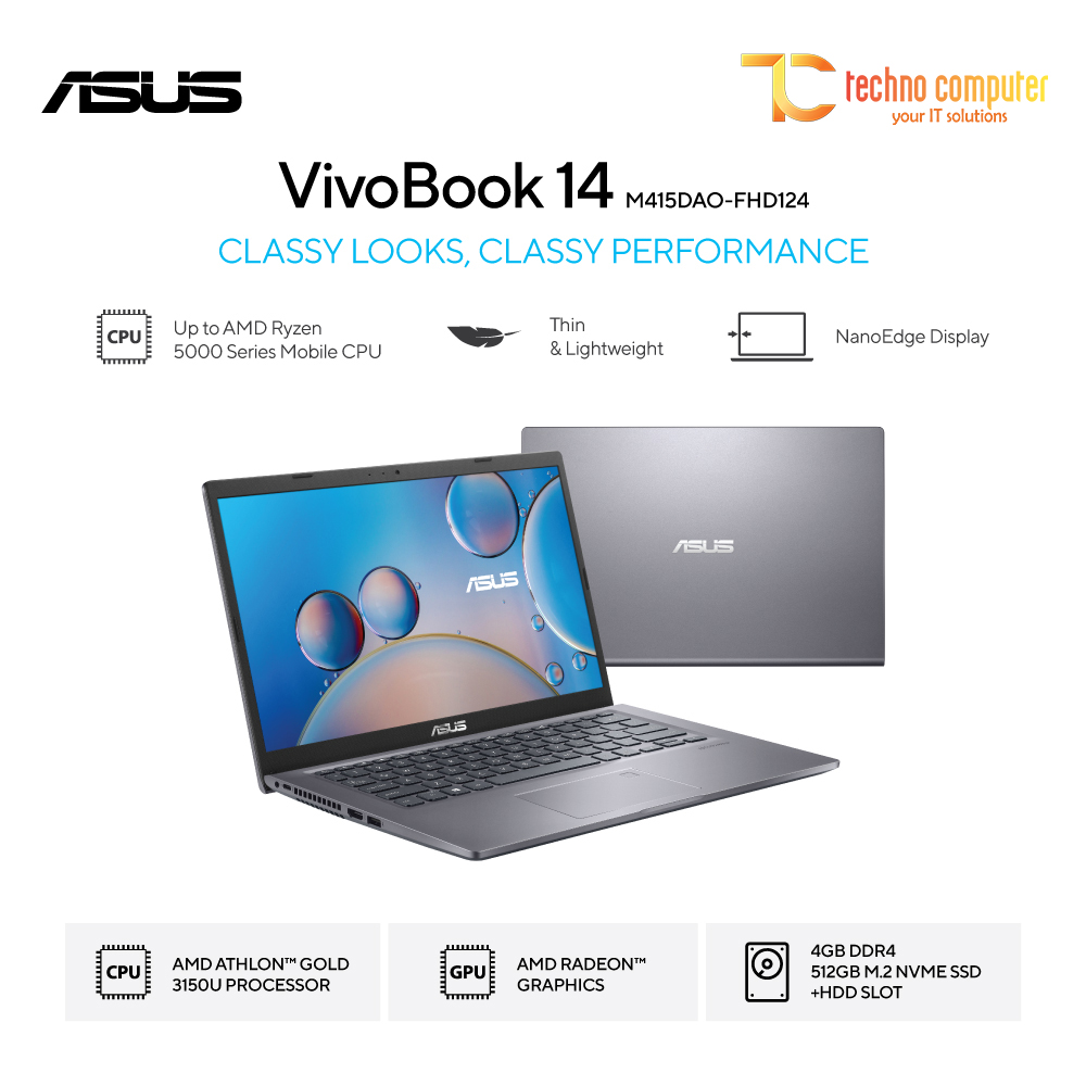 ASUS VivoBook 14 [M415DAO-FHD124] AMD Athlon Gold 3150U/RAM 4GB/SSD 512GB/AMD Radeon/Win11 + OHS 202