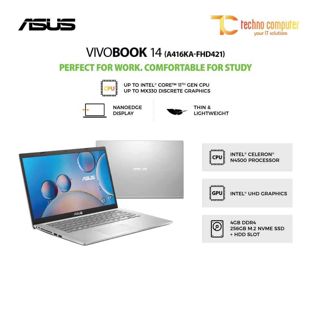 ASUS VivoBook 14 [A416KA-FHD421] Celeron N4500/RAM 4GB/SSD 256GB/Intel UHD 600/Win11