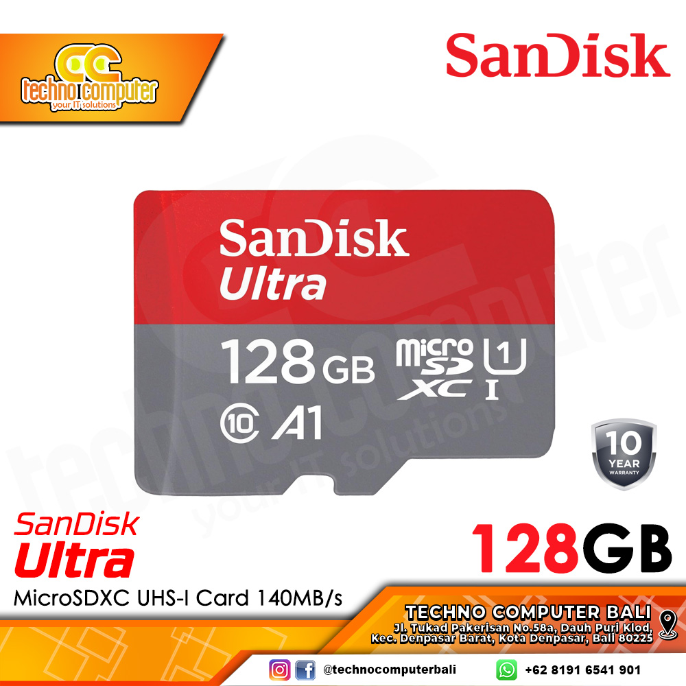 MEMORY CARD SanDisk Ultra microSDXC SQUAB 128GB A1 C10 U1 UHS-I 140MB/s R (SDSQUAB-128G-GN6MN)