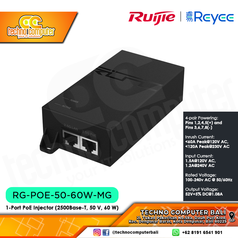 POE ADAPTER RUIJIE/REYEE RG-POE-50-60W-MG POE INJECTOR