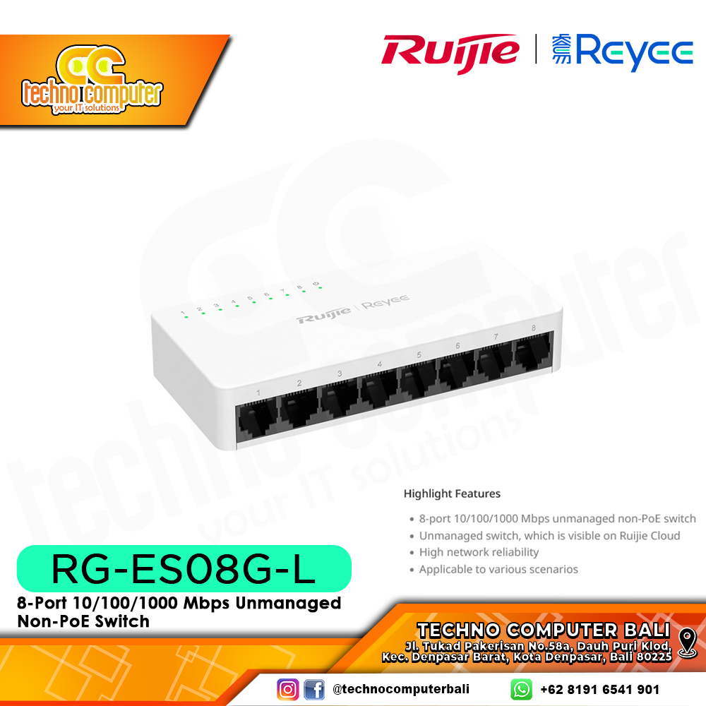 SWITCH HUB RUIJIE/REYEE RG-ES08G-L 8-Port Gigabit Unmanaged Plastic Switch
