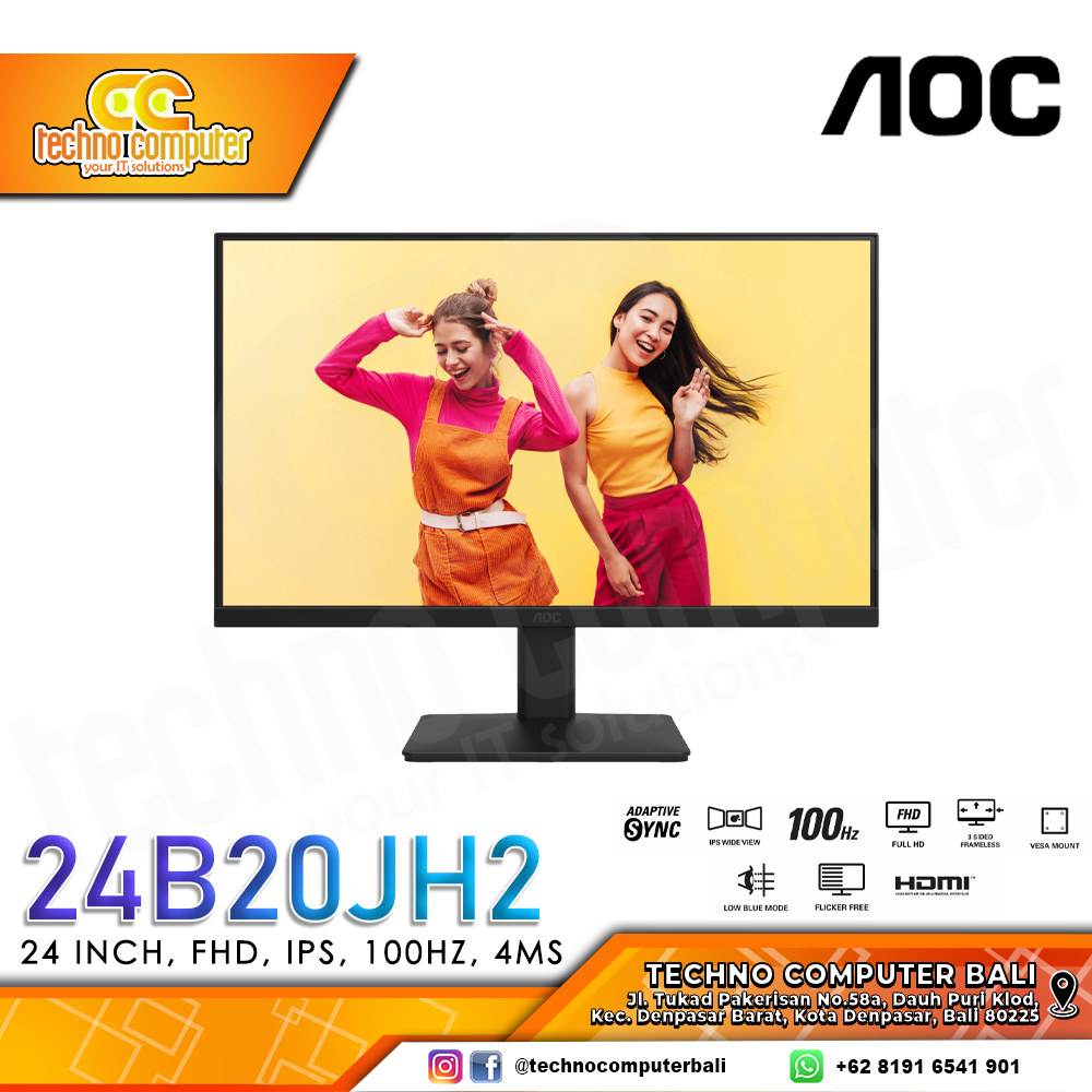 AOC 24B20JH2/70 LED Monitor - 24 inch, FHD (1920 x 1080), IPS, 100Hz, 4ms