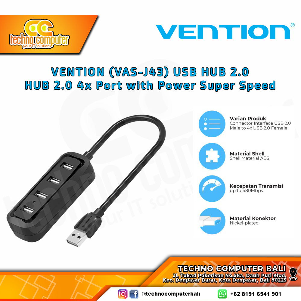 VENTION USB HUB 2.0 4x Port with Power Super Speed - VAS-J43 0.5M