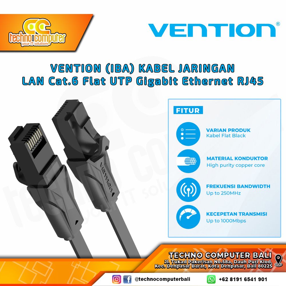 VENTION KABEL JARINGAN - LAN Cat6 Flat UTP Gigabit Ethernet RJ45 - IBA 10M