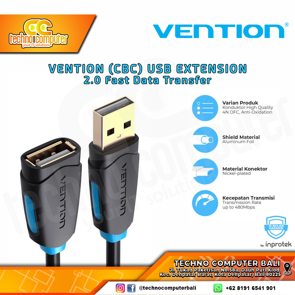 VENTION USB EXTENSION - USB 2.0 Male to Female - CBC 1.5M