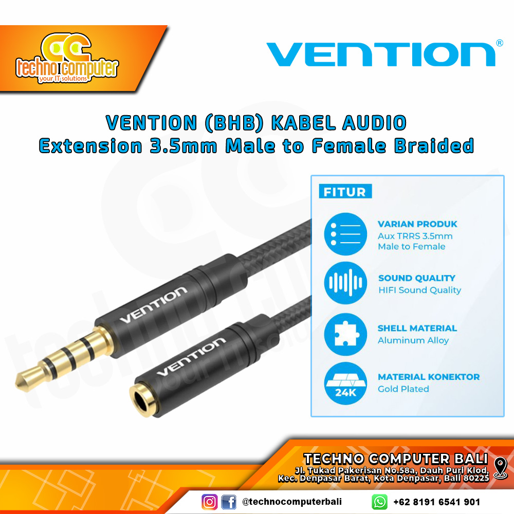 VENTION KABEL AUDIO Extension 3.5mm Male to Female Braided - BHB 1.5M
