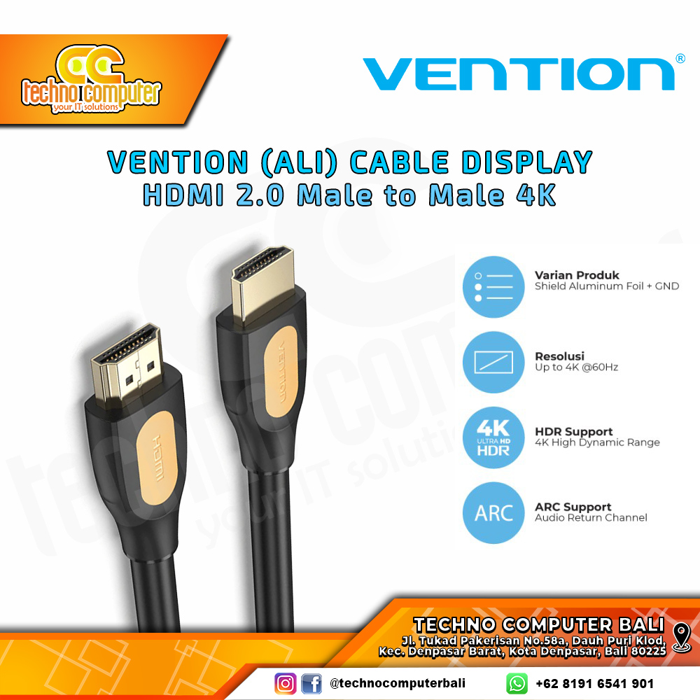 VENTION KABEL DISPLAY - Kabel HDMI - HDMI 2.0 Male to Male Yellow Label - ALI 3M