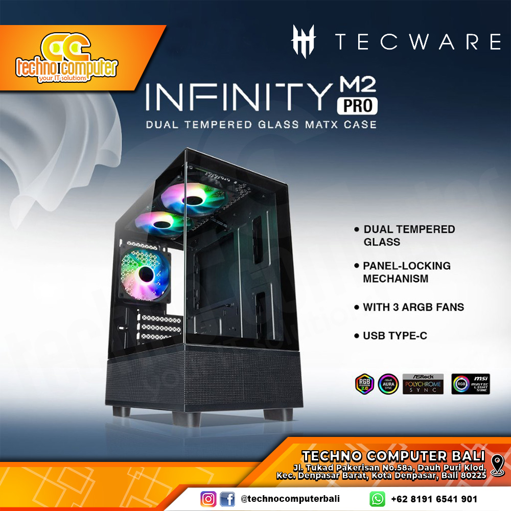CASING TECWARE INFINITY M2 PRO - Mid Tower mATX Case Tempered Glass (Free 3x ARGB Fan)