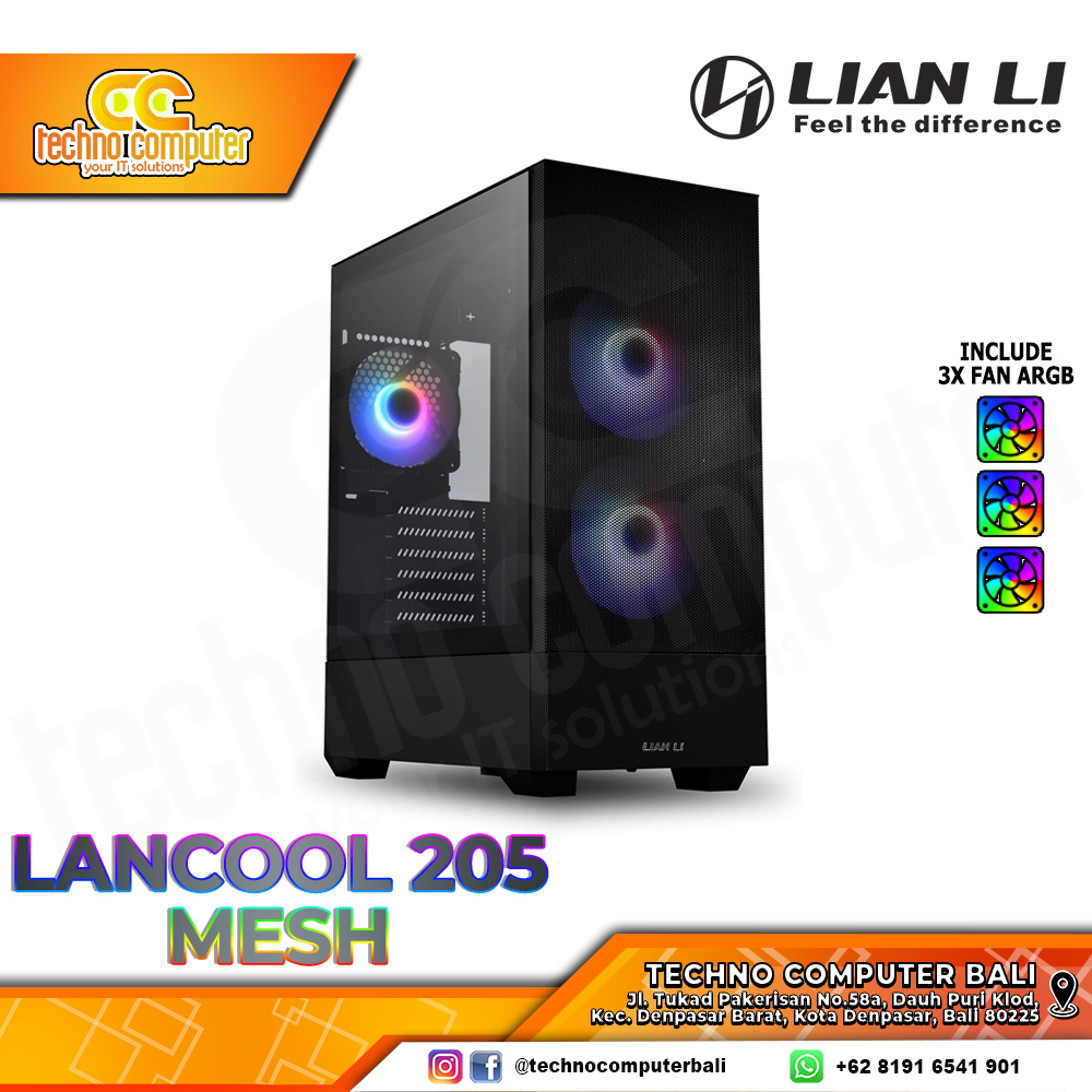 CASING LIAN LI LANCOOL 205 Mesh Black - Mid Tower ATX Case Tempered Glass (Free 3x ARGB Fan)