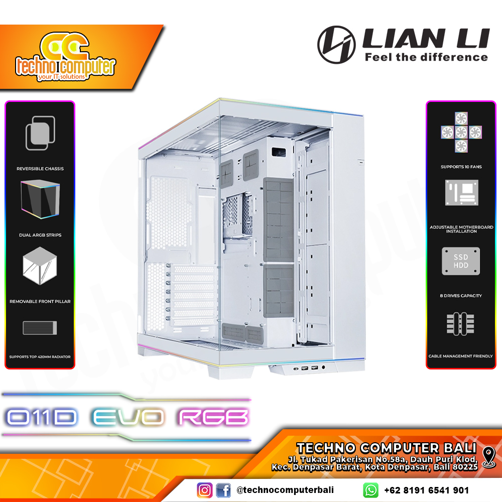 CASING LIAN LI O11 DYNAMIC EVO RGB White - Mid Tower E-ATX Case Tempered Glass