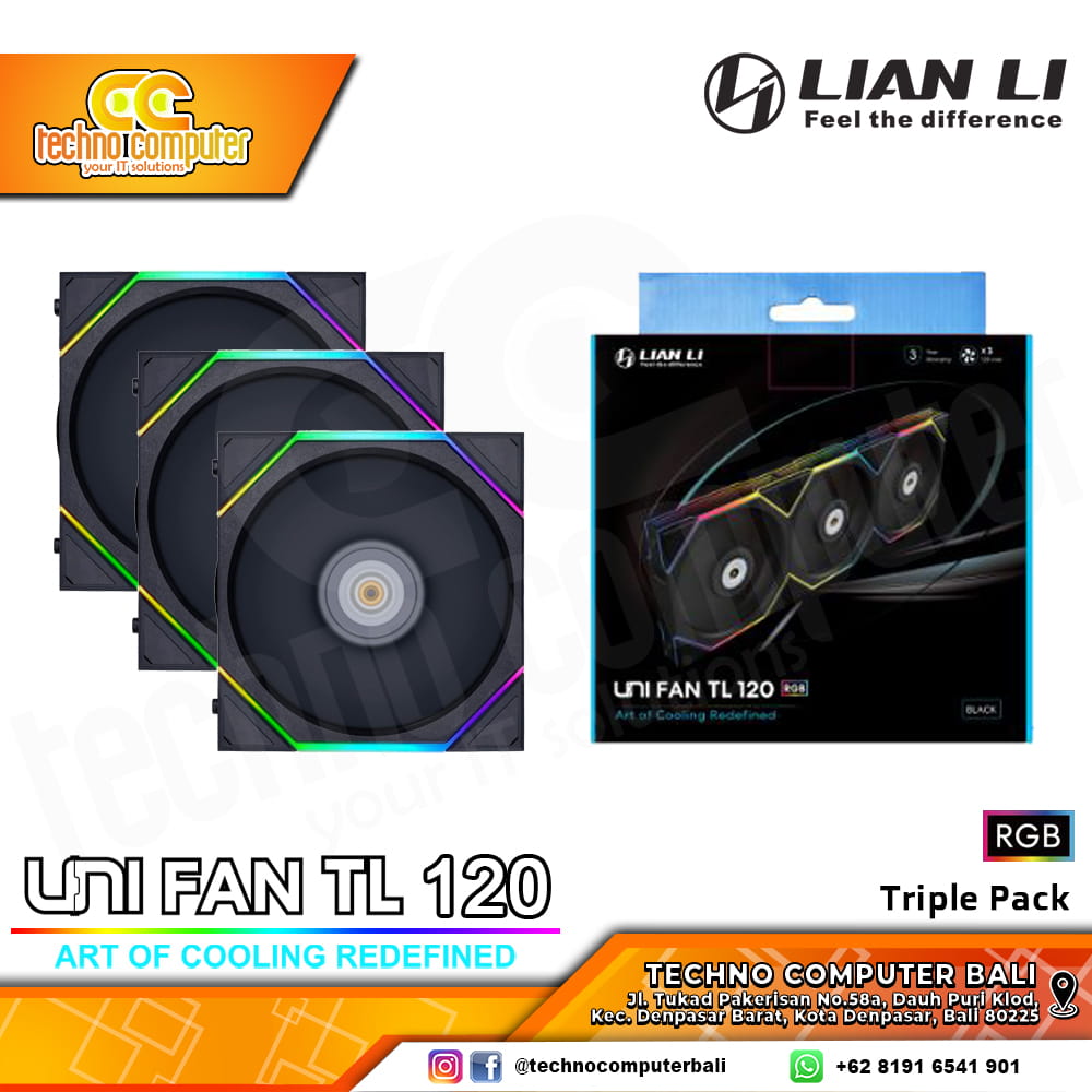 FAN CASING LIAN LI UNI FAN TL 120 BLACK - 120mm Triple Pack ARGB Fan with Controller