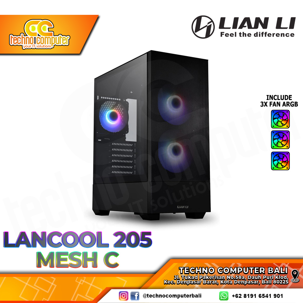 CASING LIAN LI LANCOOL 205 Mesh C Black - Mid Tower ATX Case Tempered Glass (Free 3x ARGB Fan)