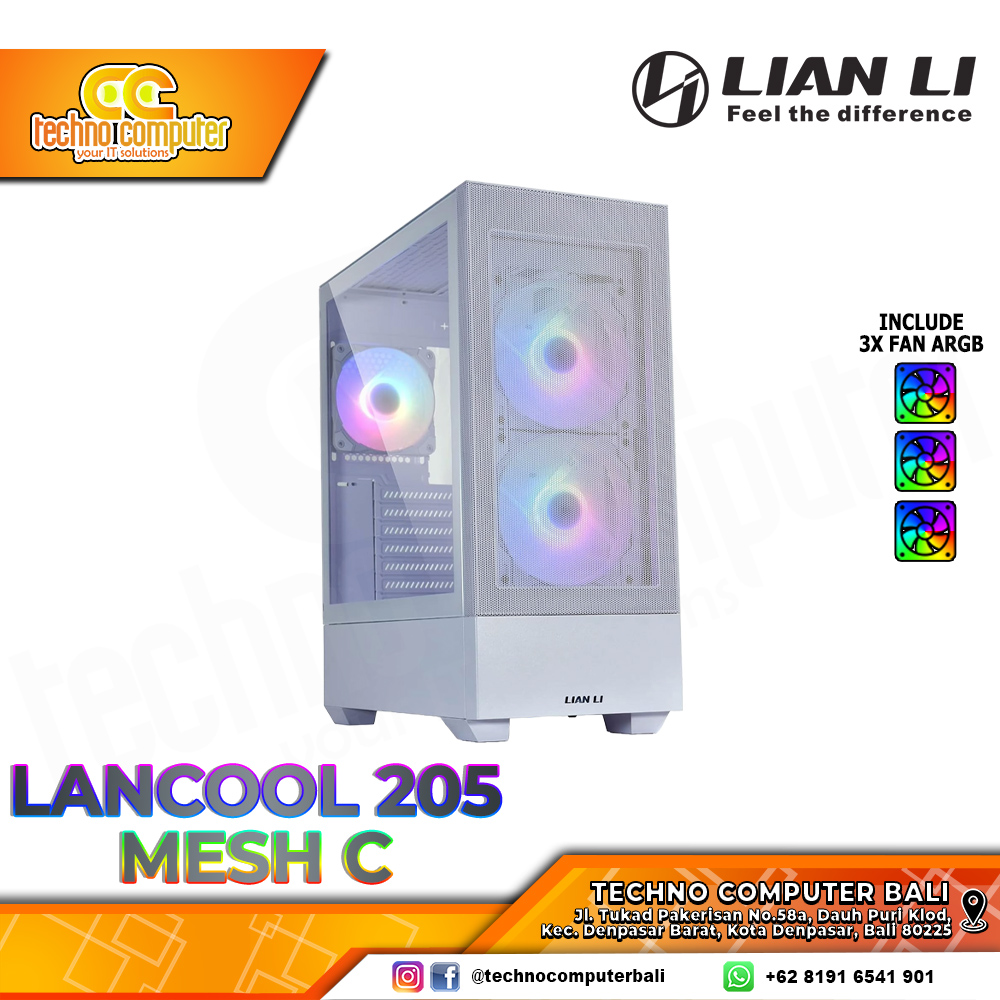 CASING LIAN LI LANCOOL 205 Mesh C White - Mid Tower ATX Case Tempered Glass (Free 3x ARGB Fan)