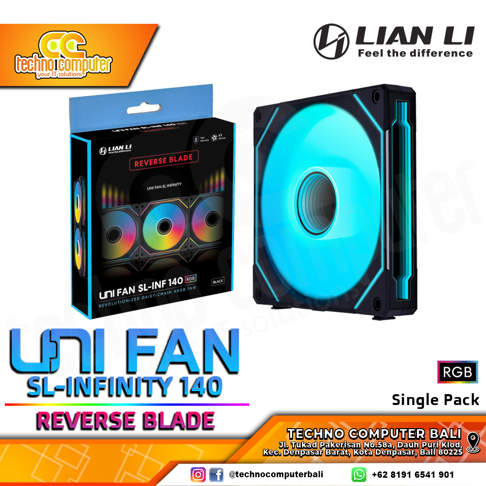 FAN CASING LIAN LI UNI FAN SL-Infinity 140 REVERSE BLADE BLACK - 140mm Single Pack ARGB Fan
