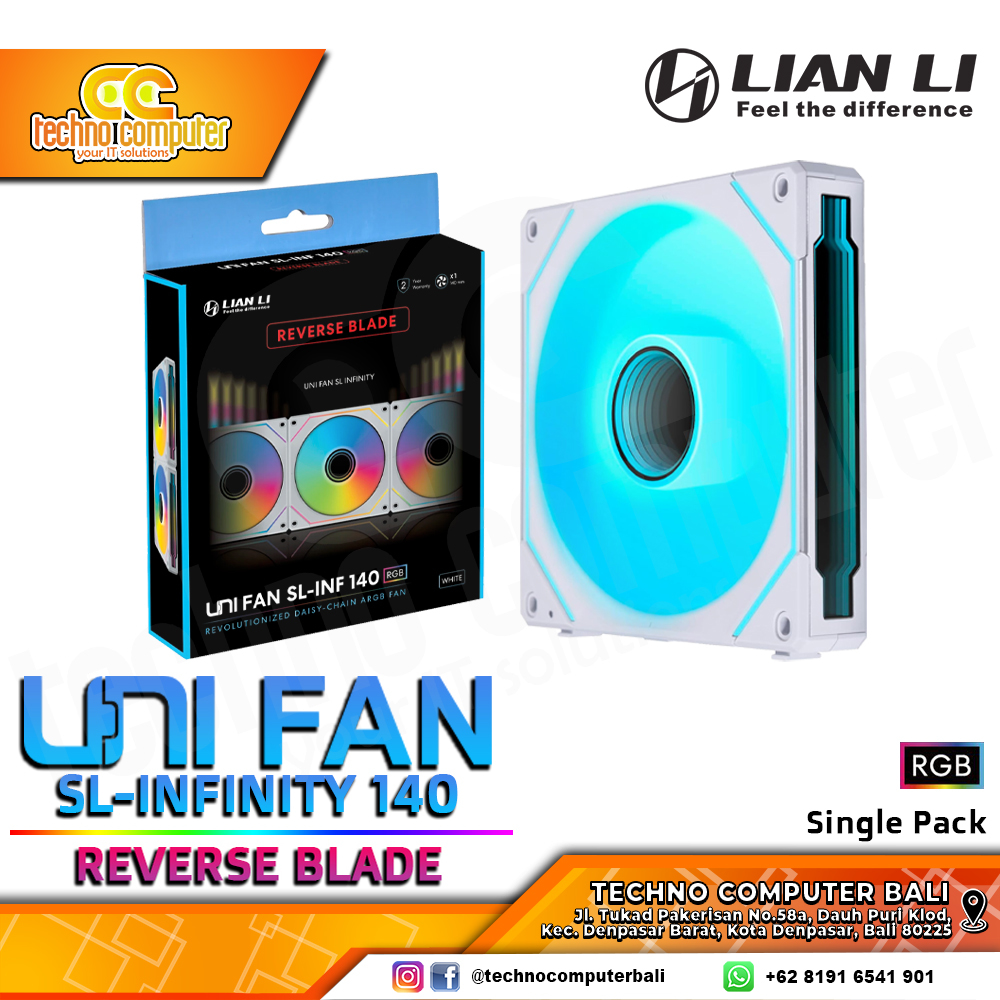 FAN CASING LIAN LI UNI FAN SL-Infinity 140 REVERSE BLADE WHITE - 140mm Single Pack ARGB Fan