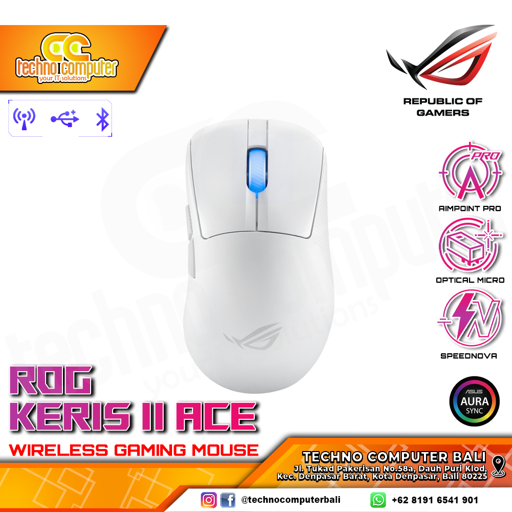 ASUS ROG Keris II ACE Wireless White - Gaming Mouse Wireless