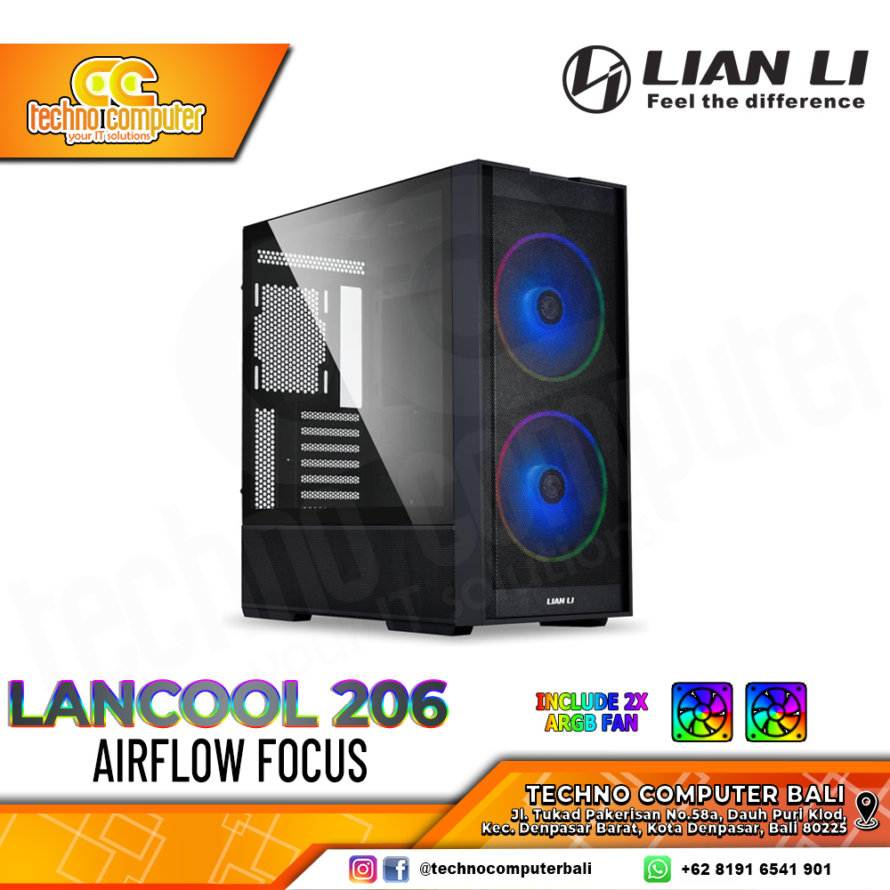 CASING LIAN LI LANCOOL 206 RGB Black - Mid Tower ATX Case Tempered Glass (Free 2x ARGB Fan)