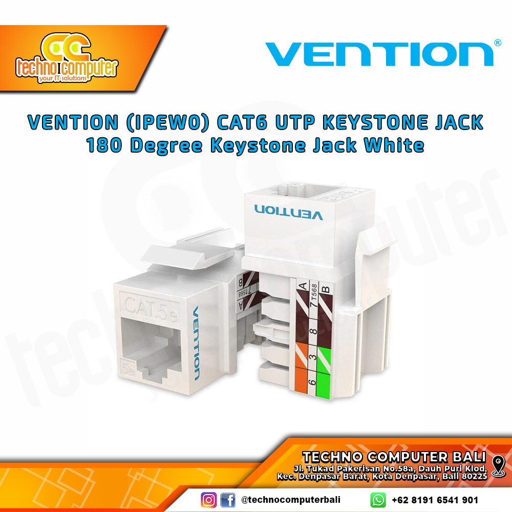 VENTION Cat6 UTP 180 Degree Keystone Jack White - IPEW0