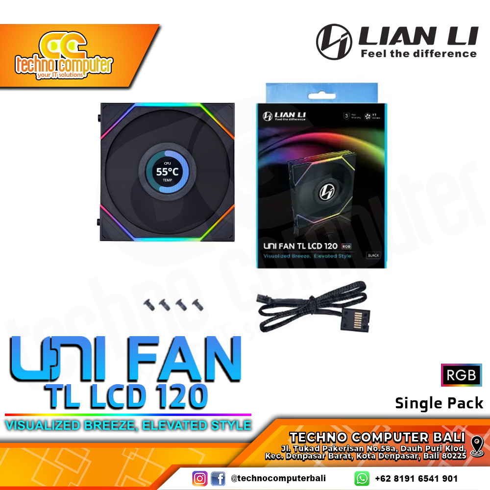 FAN CASING LIAN LI UNI FAN TL LCD 120 BLACK - 120mm Single Pack ARGB Fan