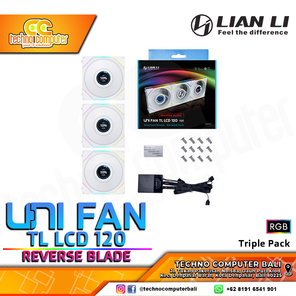 FAN CASING LIAN LI UNI FAN TL LCD 120 REVERSE BLADE WHITE - 120mm Triple Pack ARGB Fan with Controll