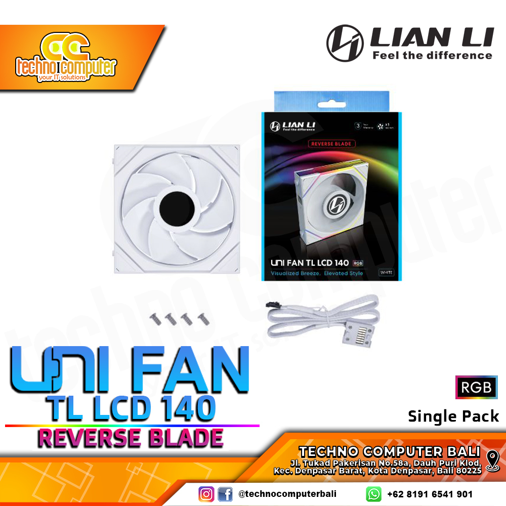 FAN CASING LIAN LI UNI FAN TL LCD 140 REVERSE BLADE WHITE - 140mm Single Pack ARGB Fan