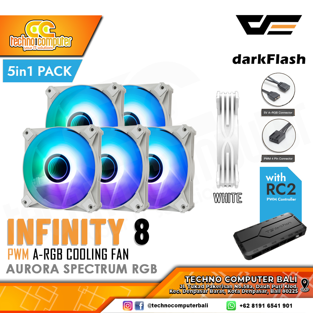 FAN CASING DARKFLASH INFINITY 8 ARGB WHITE - 120mm 5in1 Pack ARGB Fan with Controller