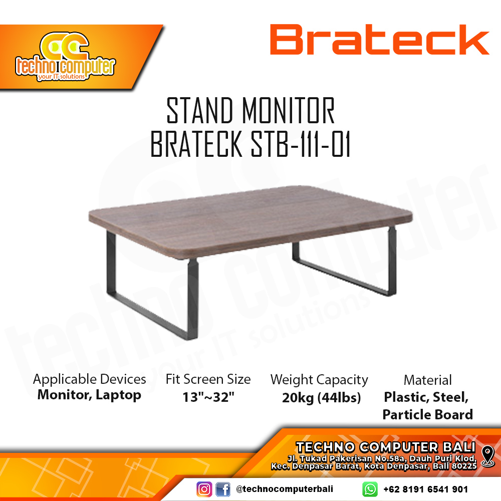 STAND MONITOR BRATECK STB-111-01 For Monitor & Laptop 13-32 inch - Teak & Matte Black