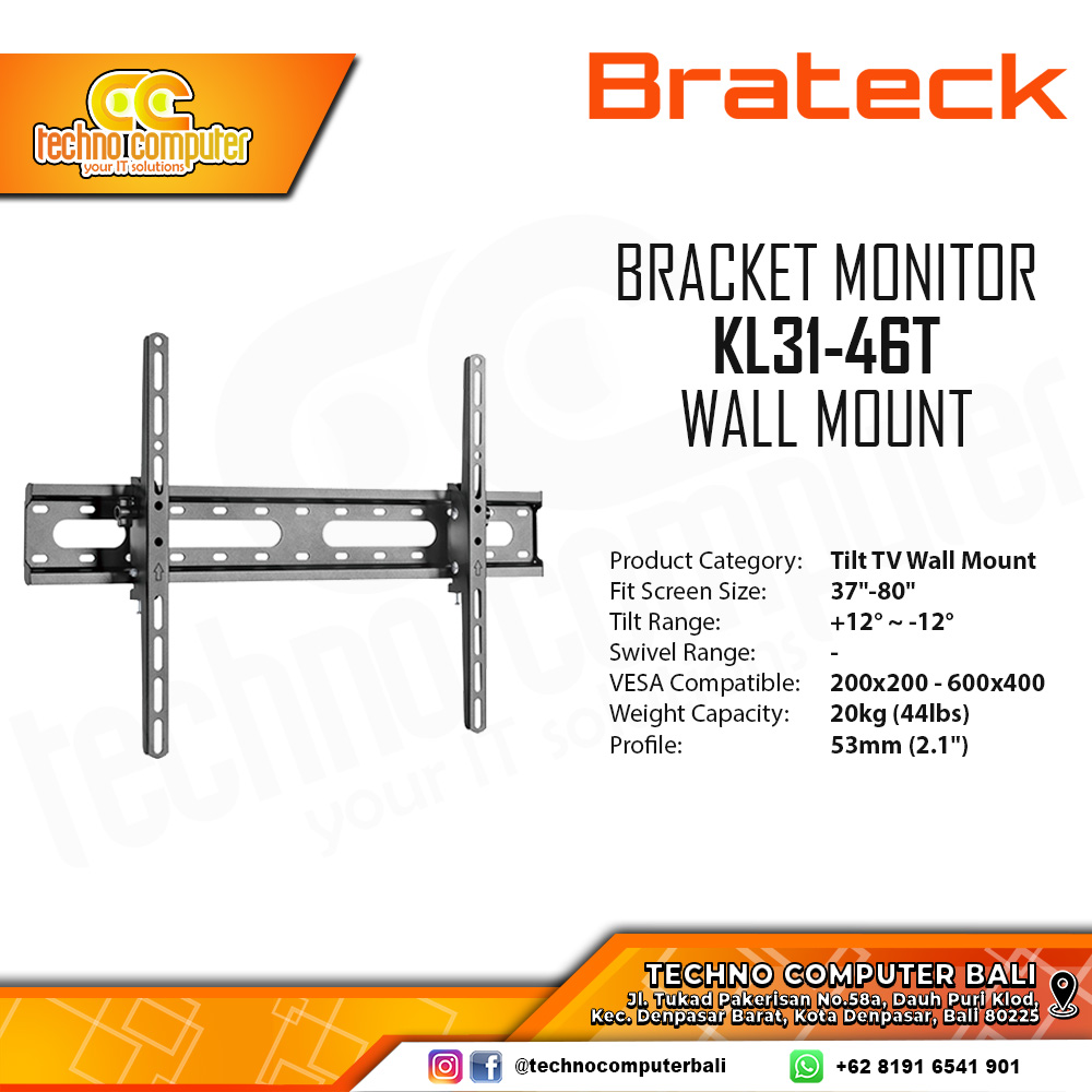 Bracket Monitor TV 37-80inch BRATECK KL31-46T Tilt Wall Mount Bracket