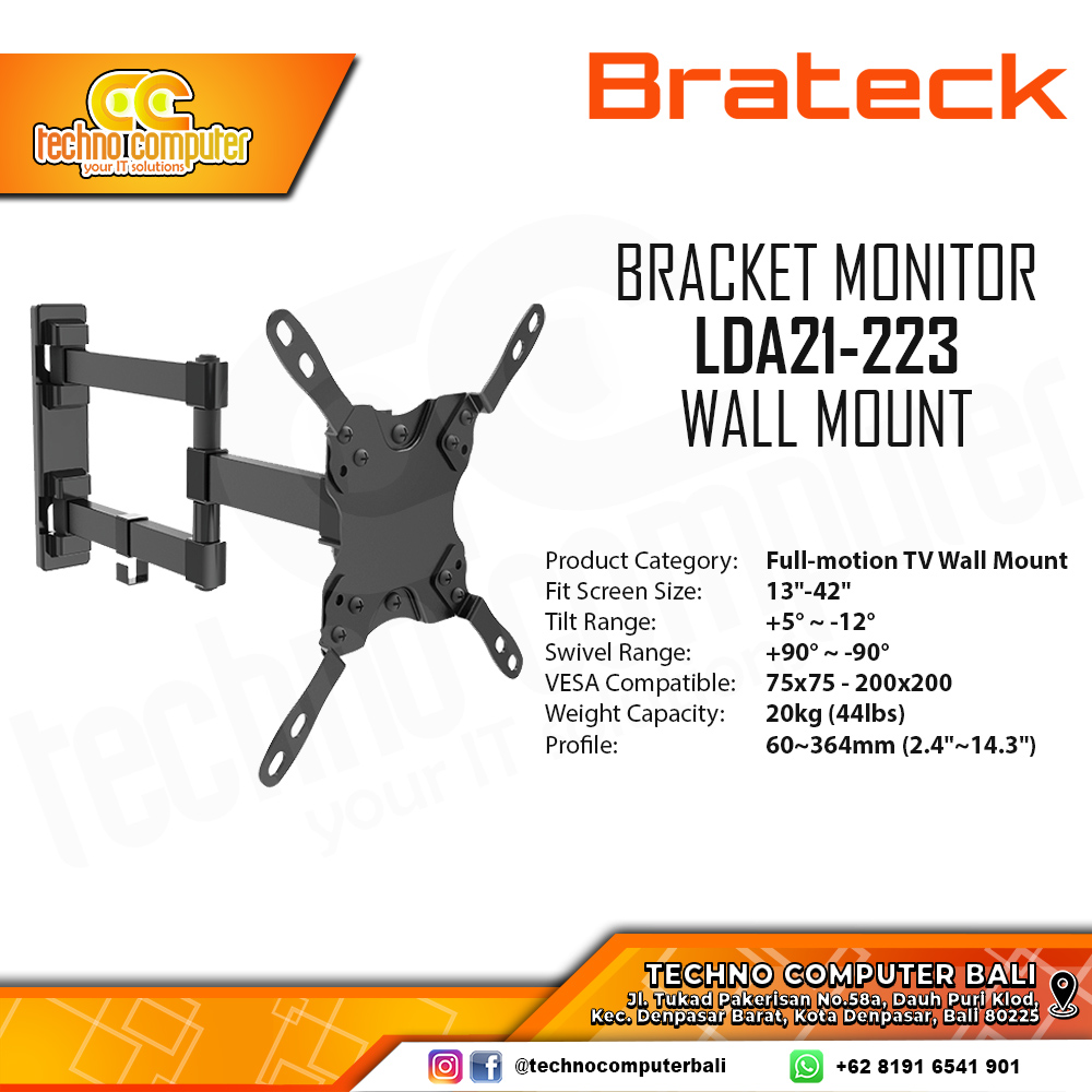 Bracket Monitor TV 13-42inch BRATECK LDA21-223 Full-Motion Wall Mount Bracket