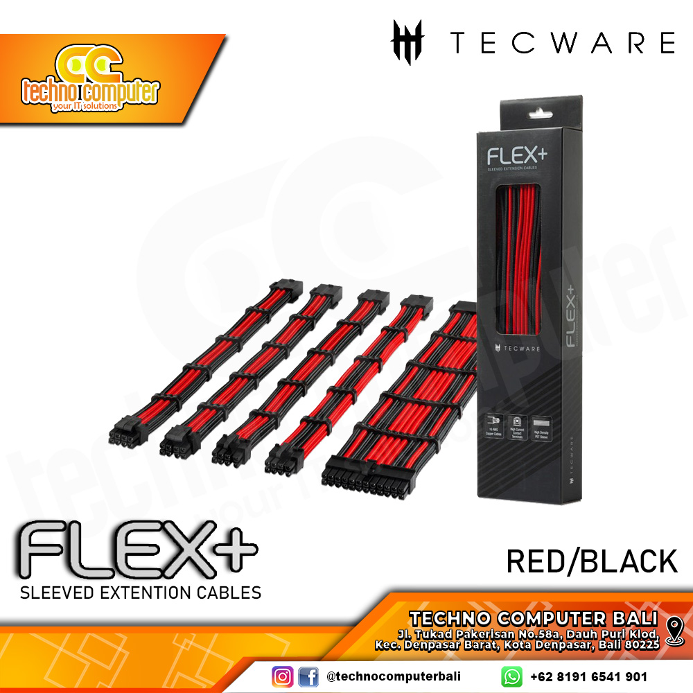 KABEL SLEEVE TECWARE FLEX Plus Sleeved Extension Cables Set - RED/BLACK
