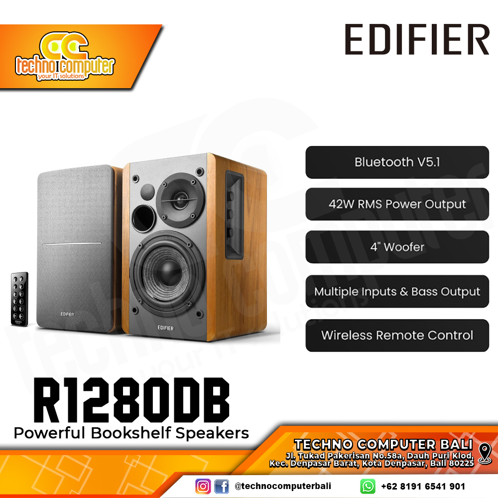 SPEAKER EDIFIER R1280DB Active 2.0 Bluetooth Bookshelf Speaker Set - Brown