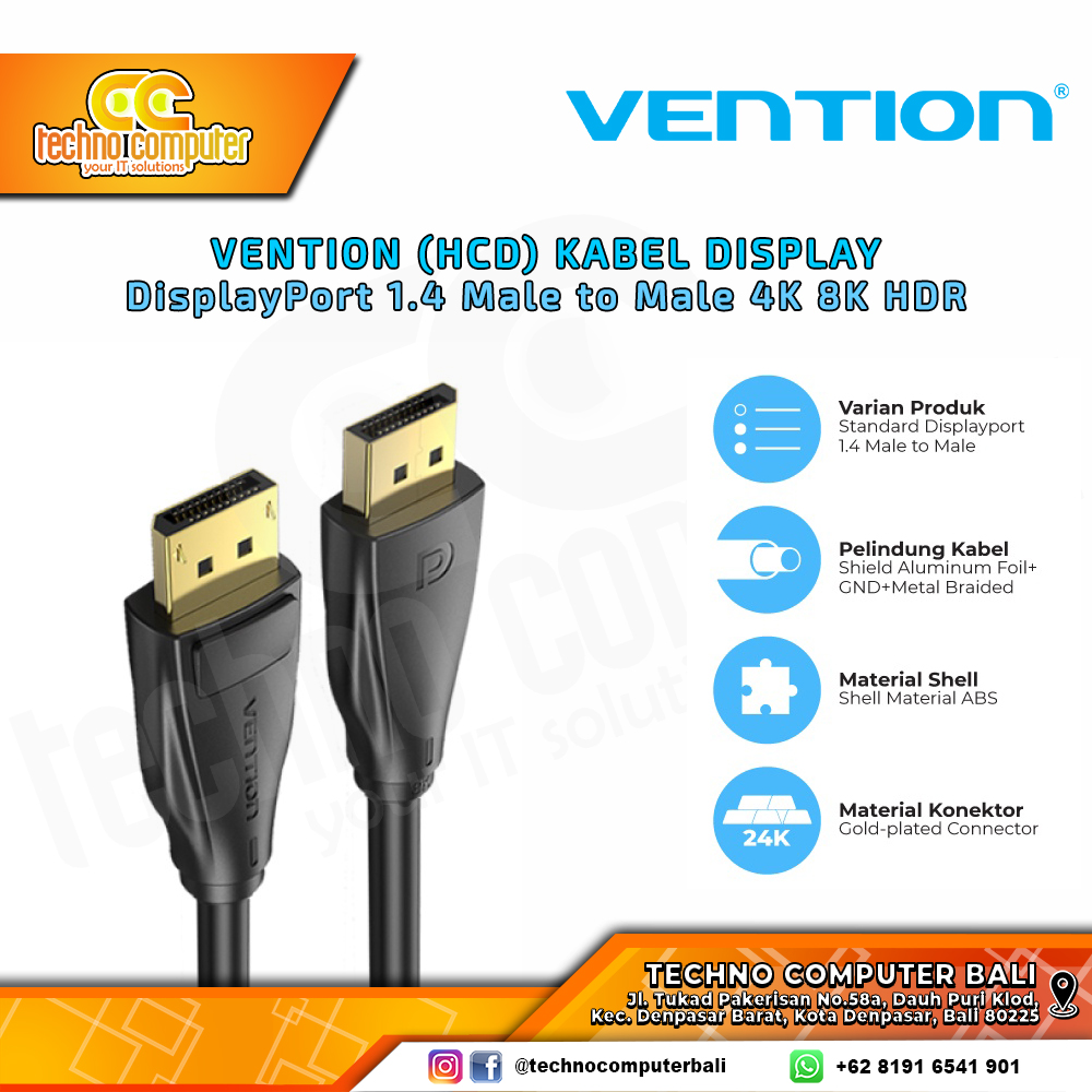 VENTION Kabel DisplayPort 1.4 Male to Male 4K 8K HDR - HCD 3M