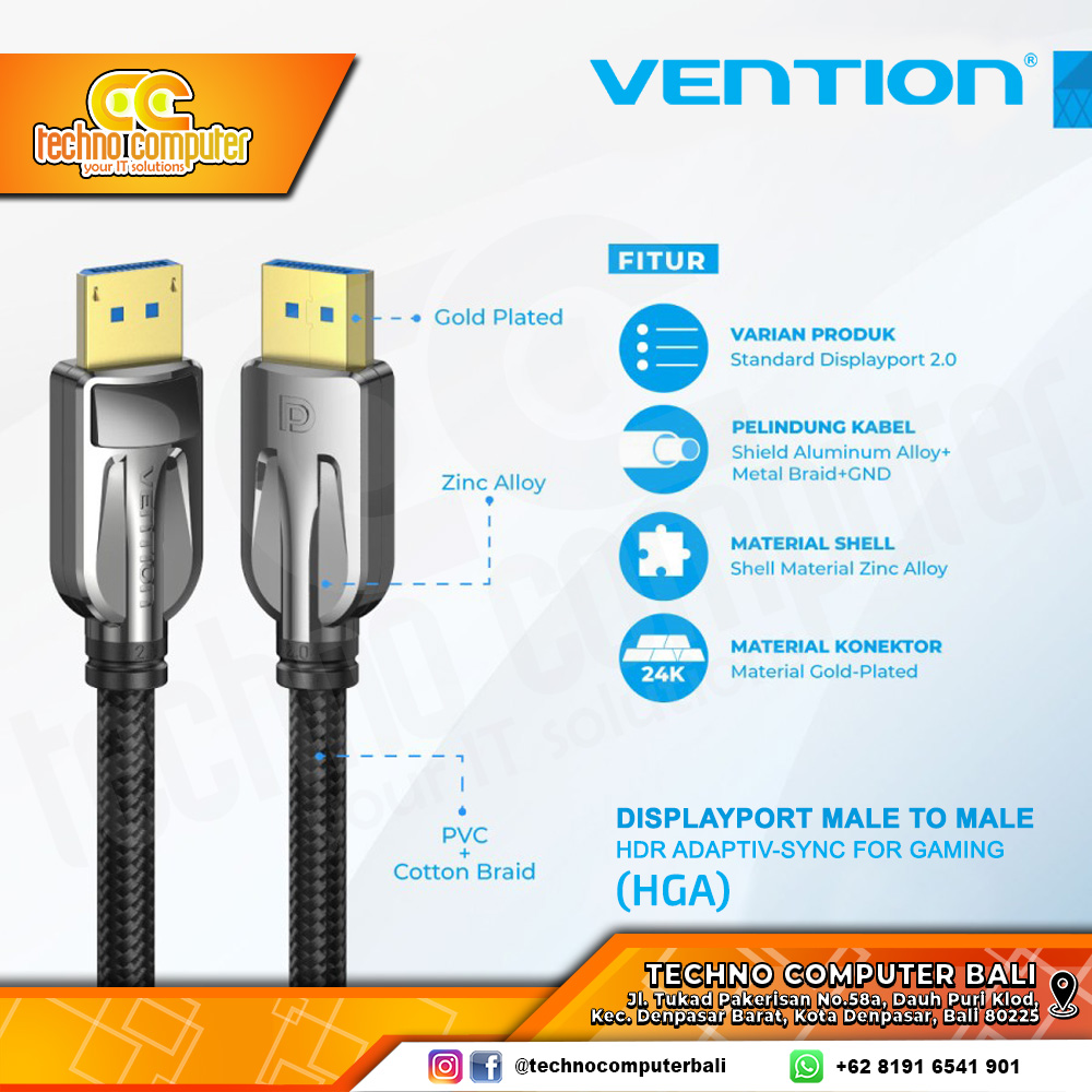 VENTION Kabel DisplayPort 2.0 Male to Male 4K 8K HDR Adaptive-Sync - HGA 1,5M