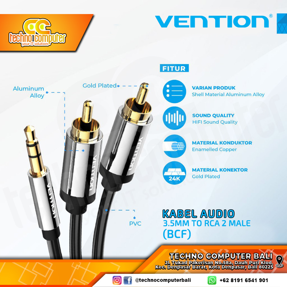 VENTION KABEL AUDIO 3.5mm to RCA 2 Male for Speaker - BCF 3M