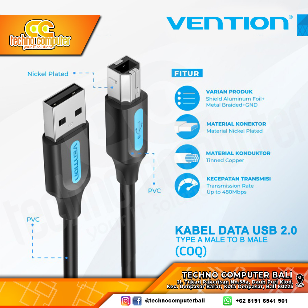 VENTION USB PRINTER - USB 2.0 Type A Male to B Male Printer - COQ 5M