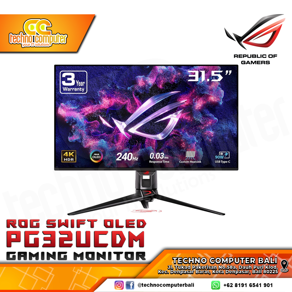 ASUS ROG Swift OLED PG32UCDM Gaming Monitor - 32 inch, 4K (3840x2160), OLED, 240Hz, 0.03ms