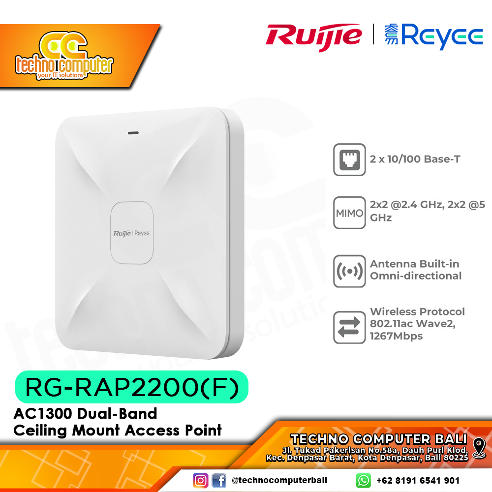ACCESS POINT RUIJIE/REYEE RG-RAP2200(F) Wi-Fi 5 AC1300 Dual-Band Ceiling Mount Access Point