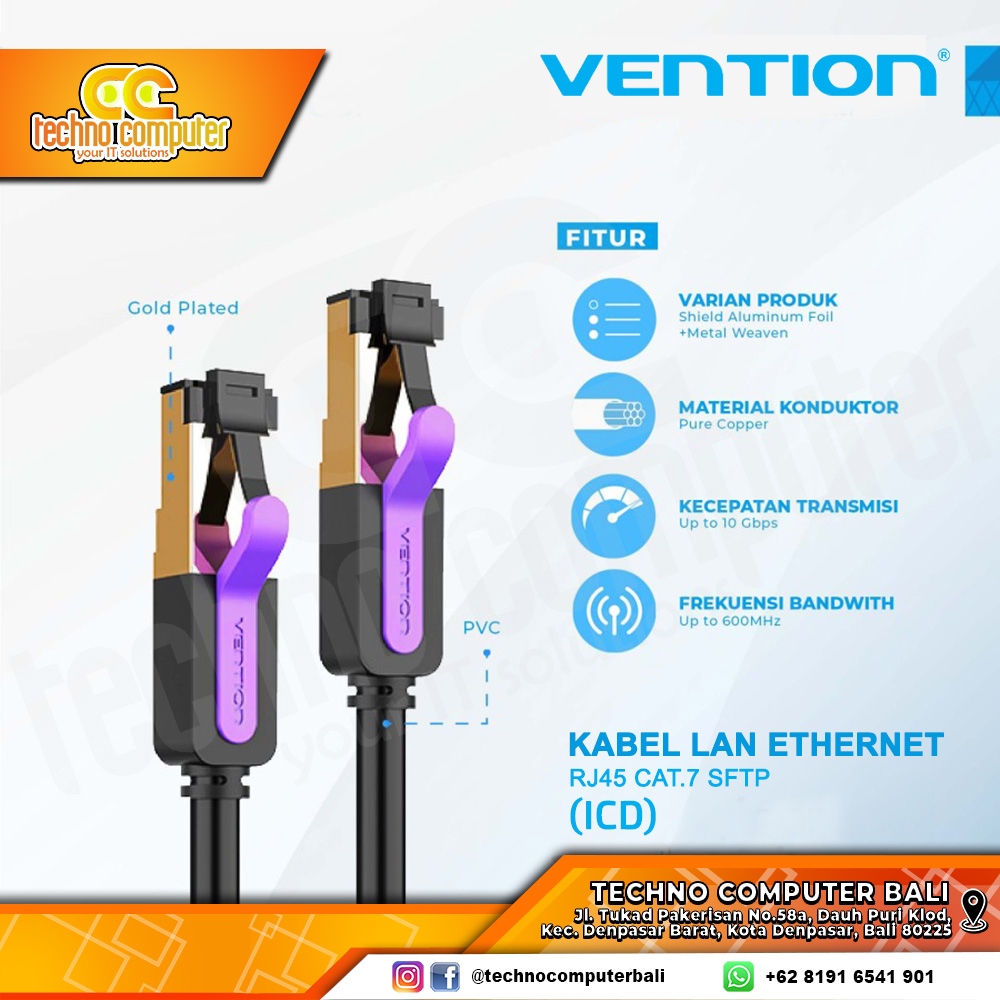 VENTION KABEL JARINGAN - LAN Cat7 SFTP Gigabit Network Patch - ICD 10M Black