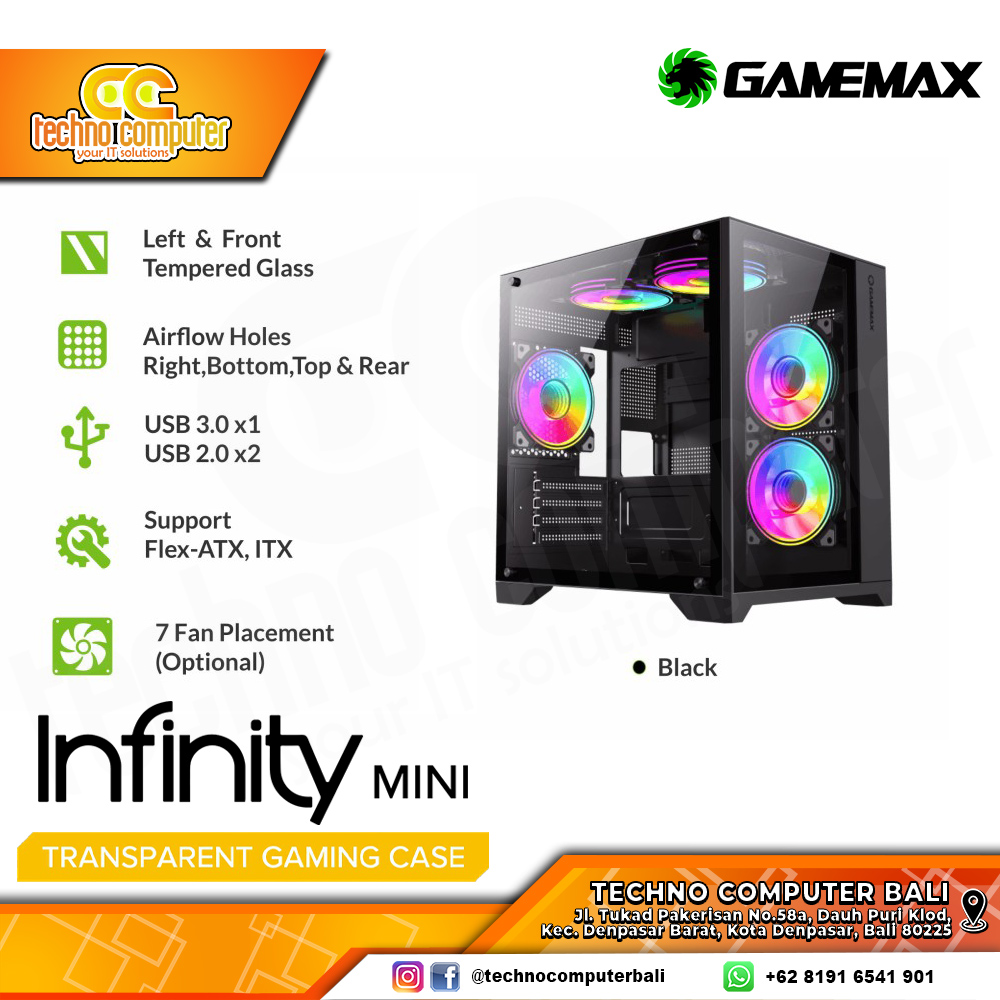 CASING GAMEMAX INFINITY MINI Black - Mini Tower mATX Case Dual Tempered Glass